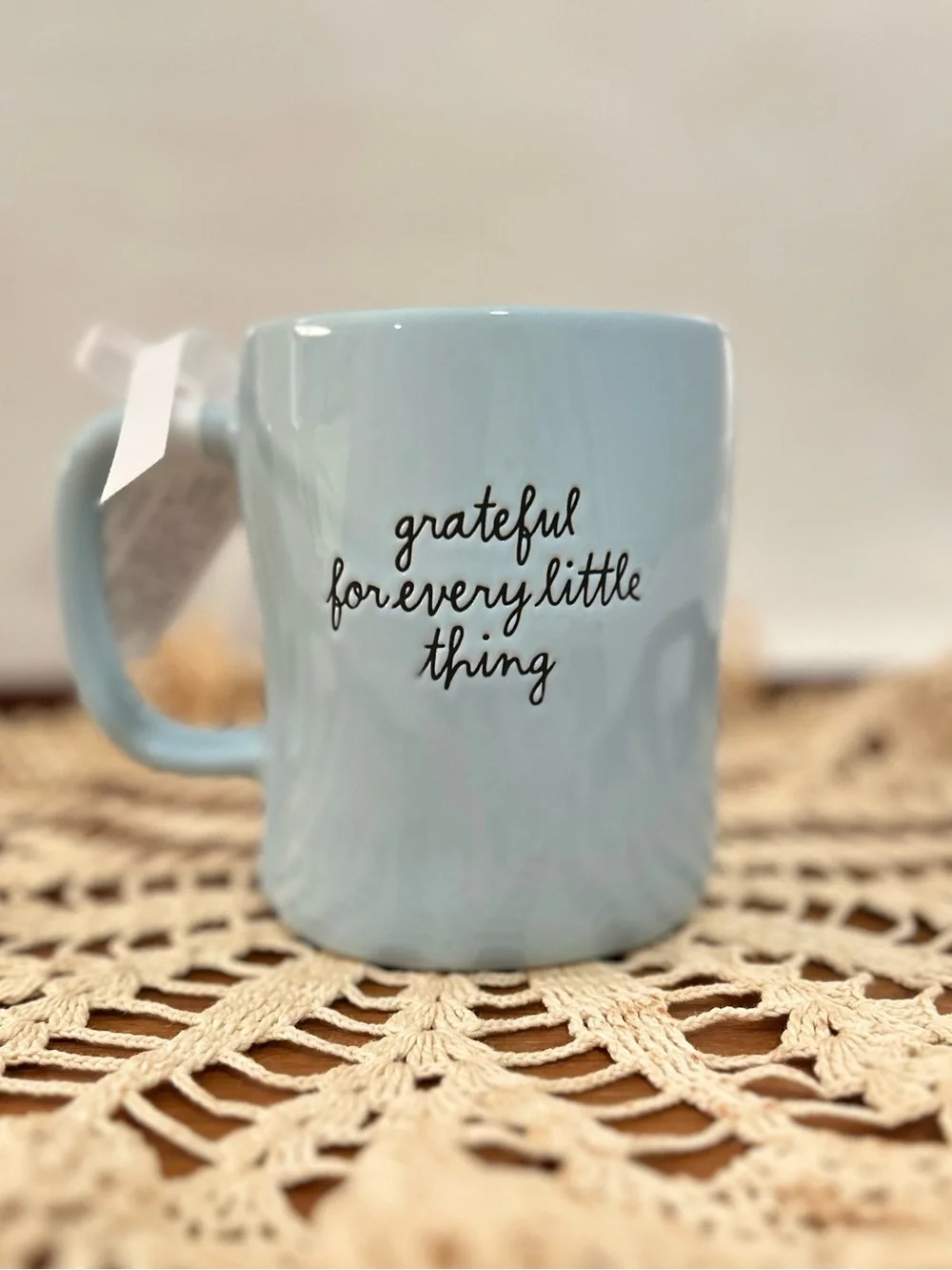 NWT Rae Dunn Blue Floral Grateful Double Sided Ceramic Mug